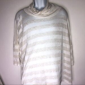 Mavonie White w/Gray Stripes Oversized Cowl Neck Light Sweater Small
